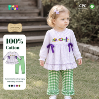 Puresun Faible MOQ Barboteuses à bulles pour bébés filles Mardi Gras OEM 100% Coton Broderie Fleur de Lys Smocked 0-24 Mois Vente en gros