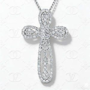 สร้อยคอจี้รูปกางเขนแบบคลาสสิก ชุบทองคำขาว 10K/14K/18K ประดับเพชร CVD ผลิตในห้องปฏิบัติการ ของขวัญสำหรับโอกาสพิเศษ - Product Image 1