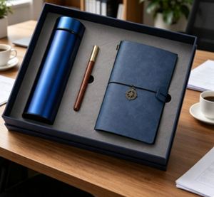 New String Leather Notebook Gift Set With Water Bottle Wholesale Promotional Notepad Thermous Cup Gift Set With Wood Pen - Product Image 2