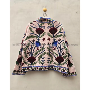 Vintage Style Suzani <b>Velvet</b> Embroidery Quilted Eco-Friendly Winter Artisanal Patterned <b>Jacket</b> with Floral Decoration - Product Image 5
