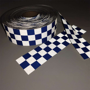 Material de Tela de PVC Reflectante de Alta Visibilidad, Autoadhesivo, con Diseño a Cuadros Azul y Blanco, para Costura y Advertencia, Venta al Por Mayor de EPP - Product Image 1