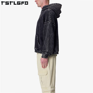 Oem Hoodie Custom Contract Stitch 500 Gsm Drop Shoulder Sudadera con capucha de algodón orgánico para hombres Heavyweight Acid Wash Hoodie - Product Image 3