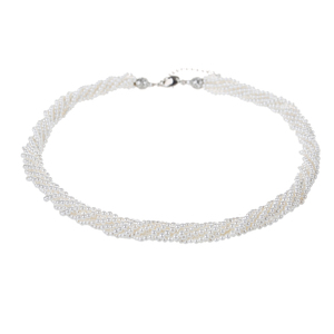 Collar de Perlas Blancas Cultivadas con Cadena Trenzada de 6 Filas de 18 Pulgadas, Perlas de 3 mm - Product Image 1