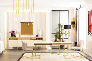 Conjunto de muebles de comedor de lujo Mr, nuevo diseño, mesa de comedor de mármol y combinación de silla de comedor de acero inoxidable para el hogar, Villa - Product Image 3