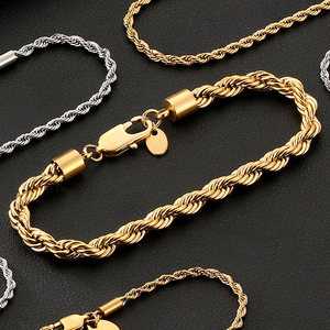 18K PVD Gold Plated No Fade Twist Link 3mm 6mm 2.5mm <b>Men</b> Women Stainless Steel Waterproof Hip Hop Jewelry Rope Chain Bracelet - Product Image 1