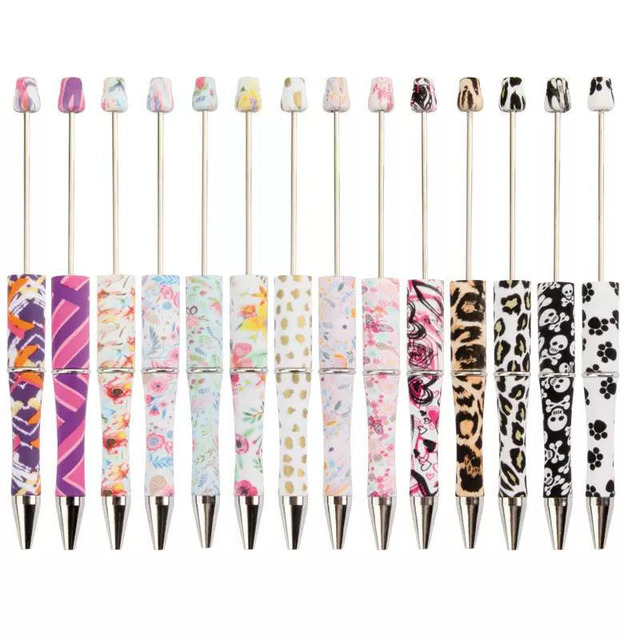 Hot Blanks Cute Diy Plastic Add a Bead Pens Cheetah Cows Mixed Colors Silicone Beads Jewelry Decor Beaded Pens
