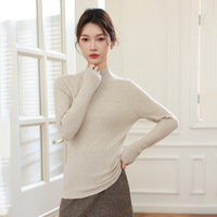 Pull col roulé sans couture en mélange de laine pour femme, coupe ajustée, tricot côtelé, sous-vêtement thermique fin