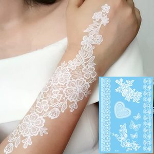 Autocollant de <span class=keywords><strong>tatouage</strong></span> au henné blanc, motif <span class=keywords><strong>dentelle</strong></span>, encre blanche pour femmes - Product Image 1
