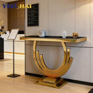 モダンなステンレススチールゴールドマーブルコンソールテーブル多機能リビングルーム寝室ダイニングエントランスホール家具 - Product Image 4