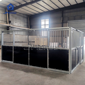 Façades de box à chevaux temporaires et économiques, noires, avec portes coulissantes, fenêtres et panneaux pour écuries - Product Image 3