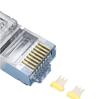 Connecteur RJ45 blindé Cat6A, 8P8C, plaqué or 50μ, connecteur traversant à 3 broches pour câble Ethernet 23-26AWG