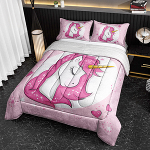 3 pezzi <span class=keywords><strong>trapunta</strong></span> in velluto caldo con stampa unicorno e biancheria da letto stampata digitale sono adatti per le stanze delle ragazze - Product Image 3