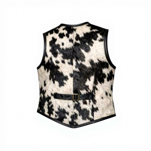 <b>Men's</b> Black <b>White</b> Genuine Leather <b>Vest</b> with Single Button Closure Casual Windproof Waterproof Breathable Outerwear - Product Image 3