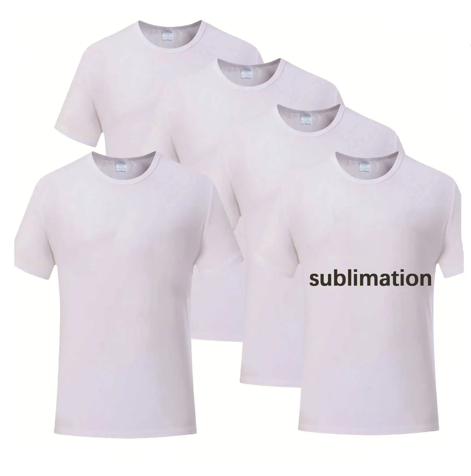 Camisetas blancas lisas de 100% poliéster personalizadas de alta calidad, camisetas de sublimación impresas en blanco de cuello redondo unisex de gran tamaño para transferencia