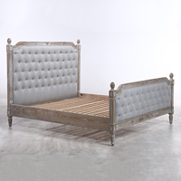 Anji Kasei Design KSF25039 Cadre de lit moderne Queen/King Size Tissu gris Cadre en bois naturel solide Bois Unique Contemporain