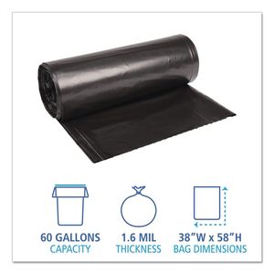 Revestimiento para Basureros Boardwalk 523 Super Extra-Heavy, 38x58, 1.6 Mil, 60 gal, Negro, 10 Bolsas por Rollo (Caja de 10 Rollos) - Product Image 4