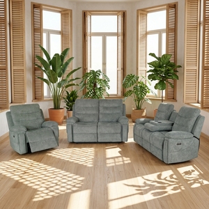 Conjunto de Sofá Reclinable Manual de Cuero PU Gris Moderno con Respaldo Sólido y Diseño Plegable para Muebles de Sala de Estar - Product Image 1