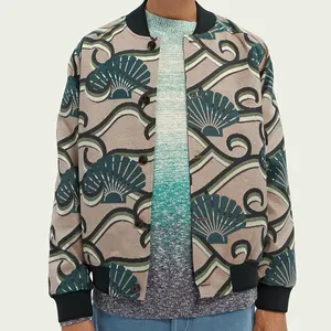 2021 Latest Design Custom Floral Jacquard Streetwear Retro Distressed Men's Bomber Jacket