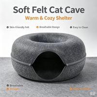 Nouveau Lit Rond en Feutre pour Chat, Doux et Chaud, Semi-Fermé, Maisonnette Respirante et Confortable pour Animaux, Nid de Chat en Forme de Donut pour Intérieur et Extérieur