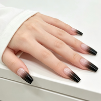 Faux ongles à presser noirs ombrés French Tip, longs, forme cercueil, réutilisables, en acrylique, lot de 24 pièces pour salon