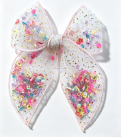 Easter & musim panas gaya lucu konfeti busur klip rambut Pink Lemonade Sprinkles pra-isi pengocok rambut busur dengan klip