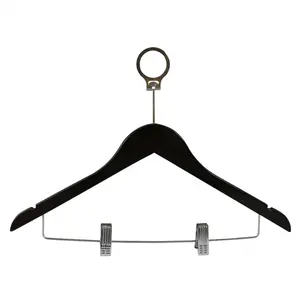 Großhandel Anti Theft Luxushotel Holzhemd Mantel Stoff Kleiderbügel mit Einstell clip