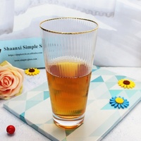 Verres Highball Faits Main à Bord Doré, Écologiques et Durables, Sans BPA, Côtelés, 401-500ml, Tasses à Lait Résistantes – Vente Flash