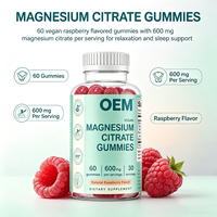 Gomitas Veganas de Citrato de Magnesio OEM, 600 mg por Porción, 60 Gomitas, 30 Porciones, Sabor Natural a Frambuesa, Suplemento Dietético