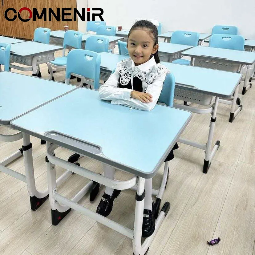 Ensemble de chaises et de tables de bureau simples pour étudiant mobilier de salle de classe à tige moderne en métal élémentaire