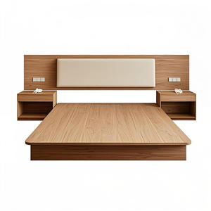 Ensemble de lit simple en bois massif écologique et durable avec têtes de lit et table de chevet pour mobilier de chambre moderne d'hôtel ou d'appartement - Product Image 6
