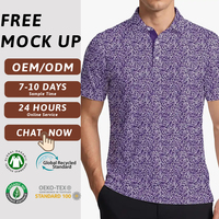 OEM Kundenspezifisches Logo Herren Lila Paisley Blumenmuster Golf Poloshirt Kurzarm Atmungsaktives Performance-Sportoberteil Private Label