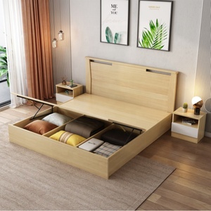 Lit double de luxe avec tiroirs de rangement, cadre de lit moderne en MDF, lit en bois taille king pour chambre à coucher - Product Image 3