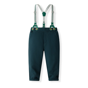 Catpapa Vente en gros Ensemble de cérémonie 4 pièces pour bébés garçons, comprenant Body imprimé trèfle, Pantalon à bretelles vert foncé, Nœud papillon et <span class=keywords><strong>Béret</strong></span>, pour Baptême - Product Image 5