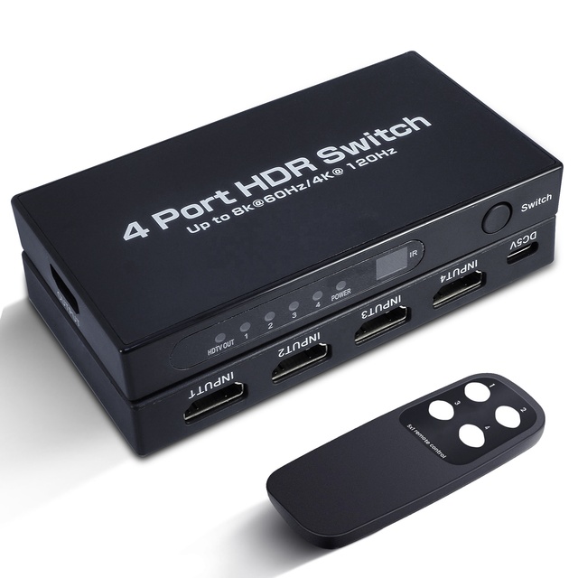 SYONG 4-Port for HDMI Switch 8K/60Hz 4K/120Hz 1080P/240Hz 4-in-1-Out HDMI2.1 Switcher Selector Video Splitters & Converters