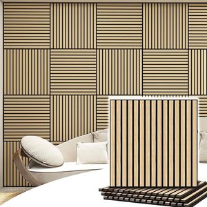 Gegroefde houten polyester brandwerende milieuvriendelijke geluidsabsorberende panelen, peel-and-stick akoestische panelen voor woonkamer en slaapkamer - Product Image 1