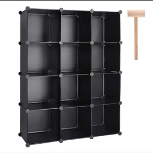 Kubus Opbergkast 12-Cube Closet Storage Rack Met Houten Hamer Diy Kast Boekenplank Plastic Vierkante Organizer Voor Thuis