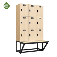 Armoires de rangement modernes en bois grainé CARTMAY, casiers modulaires personnalisés en HPL avec serrures RFID et banc pour vestiaire