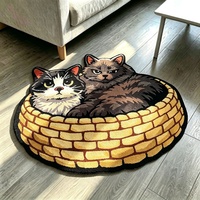 Tapis chat mignon, deux chats dans un panier, tapis irrégulier tufté à la main, tapis de sol moelleux de dessin animé pour la décoration de chambre et de salon