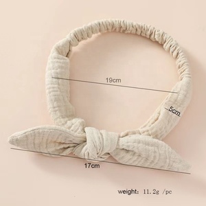 Fascia 2022 in cotone bianco per neonati e bambine in mussola <span class=keywords><strong>Bandana</strong></span> coniglietto con orecchie a forma di coniglietto fasce per <span class=keywords><strong>capelli</strong></span> annodate - Product Image 4
