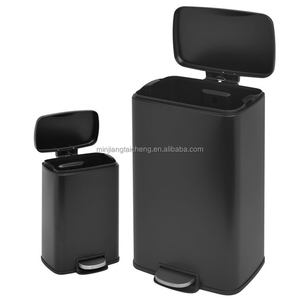 Tempat Sampah kamar mandi persegi panjang rumah tangga, Pedal kaki persegi warna hitam grosir tempat sampah baja antikarat - Product Image 1