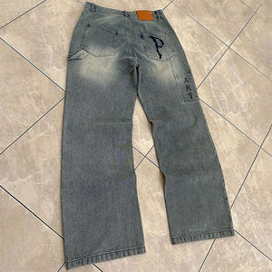Dernier design : Jean baggy de type charpentier en denim orné de strass et de pierres, avec double patch aux genoux, style streetwear pour homme - Product Image 2