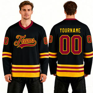 เสื้อฮอกกี้น้ำ<span class=keywords><strong>แข็ง</strong></span>แบบสั่งทำพิเศษ ผ้าโพลีเอสเตอร์หนาพิเศษ สำหรับฝึกซ้อม แบบซับลิเมชั่น สีดำทอง พร้อมลายปักแบบ Tackle Twill ขายส่ง - Product Image 1