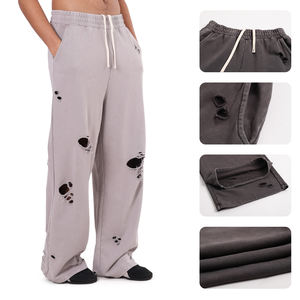 Pantalones Anchos Casuales Deportivos de Algodón Vintage 430GSM con Efecto Desgastado para Hombre, Pantalones de Hip Hop con Lavado Snow Wash y Batik - Product Image 2