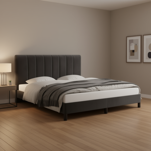 Cadre de lit king-size moderne en velours gris foncé capitonné, 76 x 79,9 pouces, sans matelas, design de lit moelleux - Product Image 2