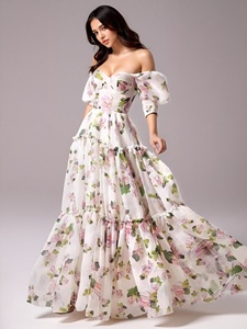 <span class=keywords><strong>Abito</strong></span> da donna elegante in <span class=keywords><strong>organza</strong></span> a spalle scoperte, stile europeo, <span class=keywords><strong>lungo</strong></span>, per ballo di fine anno/festa serale, modello fluido da fata, nuova collezione Primavera Estate 2026 - Product Image 2