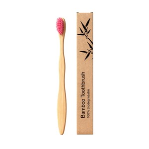 1 pièce en gros Brosse à dents en bambou biodégradable à poils souples couleur bois foncé avec étui de rangement et pochette - Product Image 1