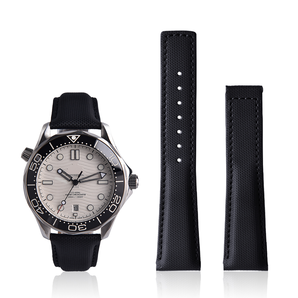 MZDTIMK Waterproof Sailcloth Watch Strap 20mm 22mm PVC + Leather Hybrid Watch Bands With Push Button Folding Clasp