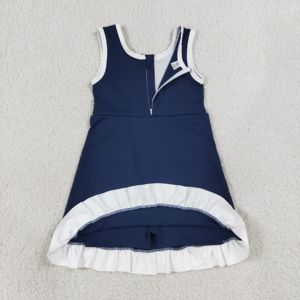 Vestido Deportivo sin Mangas para Niña, Modelo GSD4145 RTS, Color Azul Marino con Ribete Blanco, Tela de Lana, Estampado Floral, Verano - Product Image 4