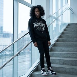 Felpa con Cappuccio Unisex Nera Casual Stile Y2K Oversize, Logo Ricamato Personalizzato, Stampa in Rilievo, Felpe in Cotone <span class=keywords><strong>da</strong></span> Uomo - Product Image 1