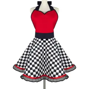 Hot Sale Home Kitchen Cooking Sexy Apron Dress Chess Board Racing and Checkered Apron